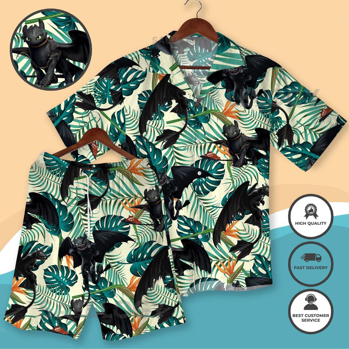 Dragon Hawaiian Shirt and Shorts Dragon Aloha Outfit Fantasy Cartoon Vacation Beachwear for Men Women Xmas Gifts Dragon Lover_68