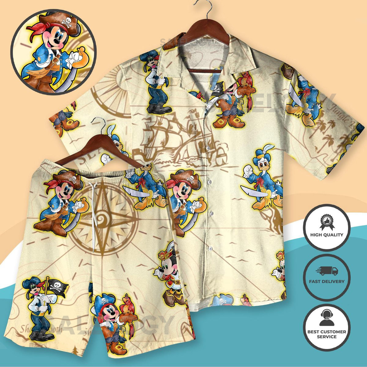 Mickey Cruise Hawaiian Shirt Castaway Cay Mickey Minnie Outfit Summer Beach Vacation Shirt Shorts for Men Cruise Wear Set Beach Shirt_147