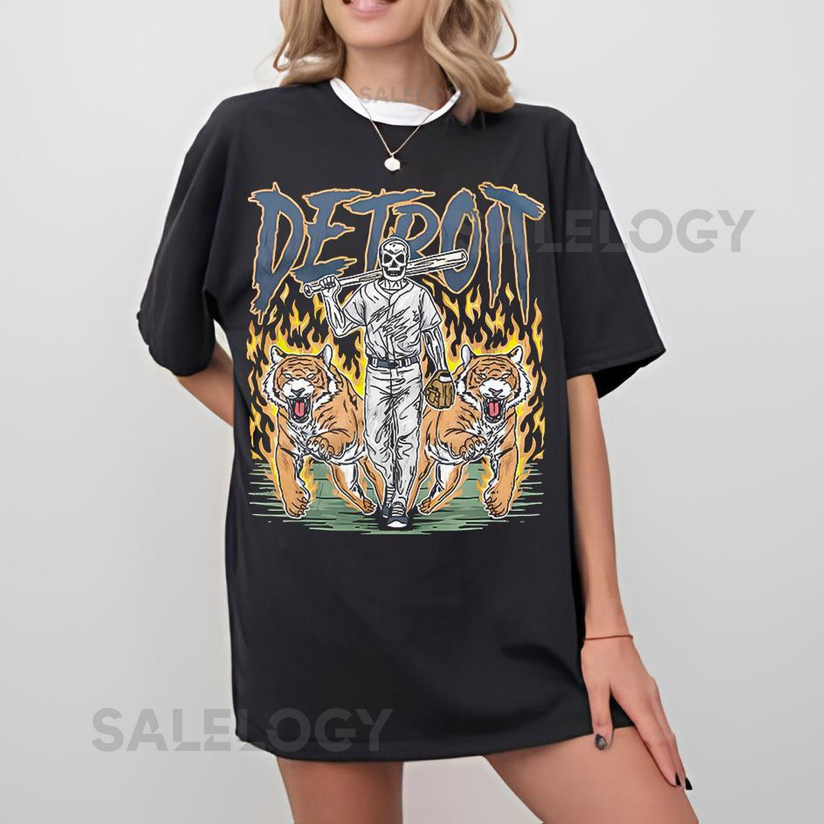 Detroit Baseball Tigers Graphic Tee - Unisex Garment-Dyed T-shirt Skeleton Shirt - Merch Tee - Gift Shirt - Vintage Shirt MLB Shirt_142