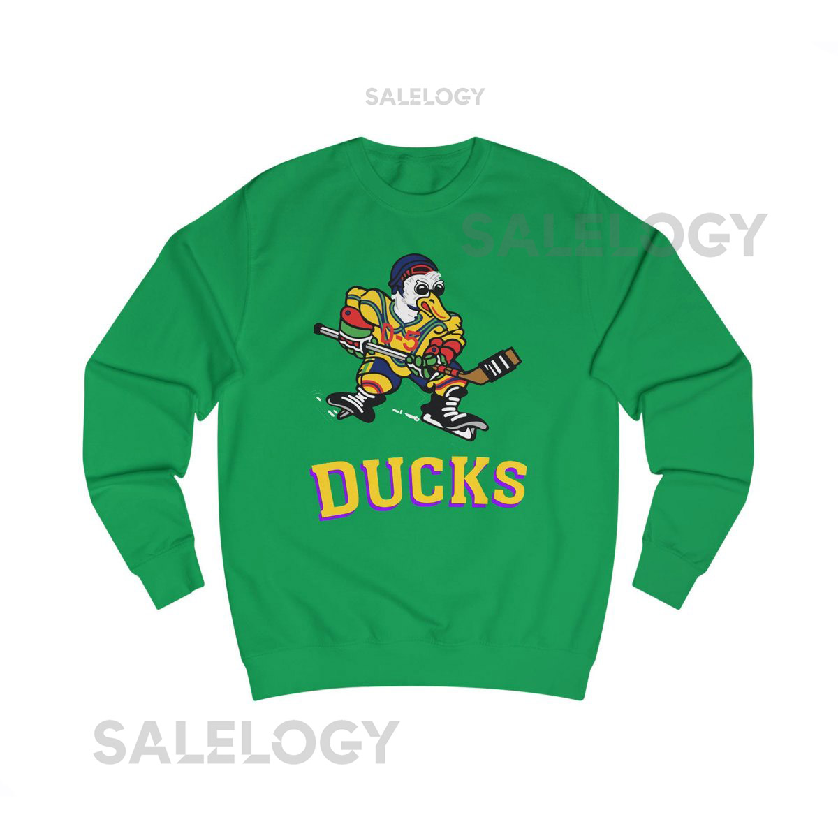 Mighty Ducks Jersey Crewneck Sweatshirt Design Green Shirt with Gold Print Custom Text on back_125
