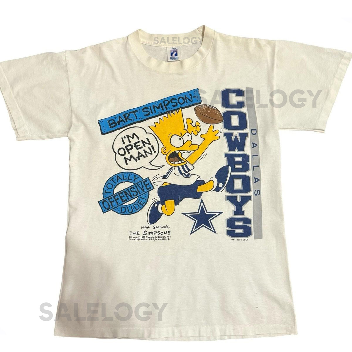 Vintage 90s Bart Simpson Dallas Cowboys T-Shirt Logo 7 NFL Parody_494