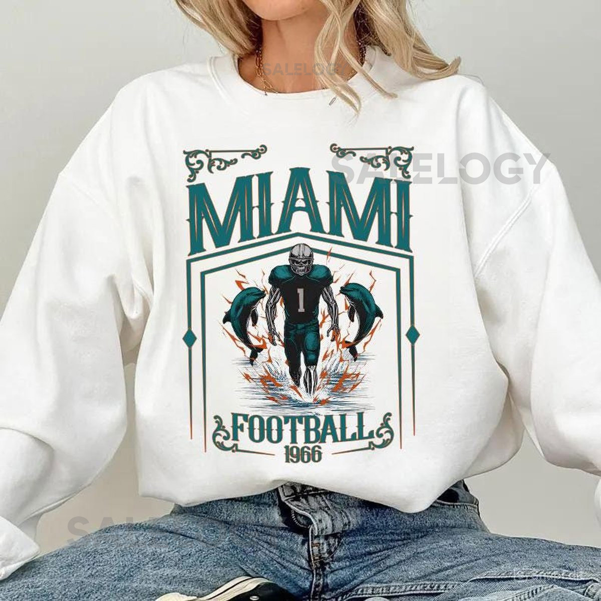 Miami Football Skull Vintage SweatshirtMiami Fan GiftsFootball Game Day Sweatshirt Miami Football CrewneckMiami Football T-Shirt_450