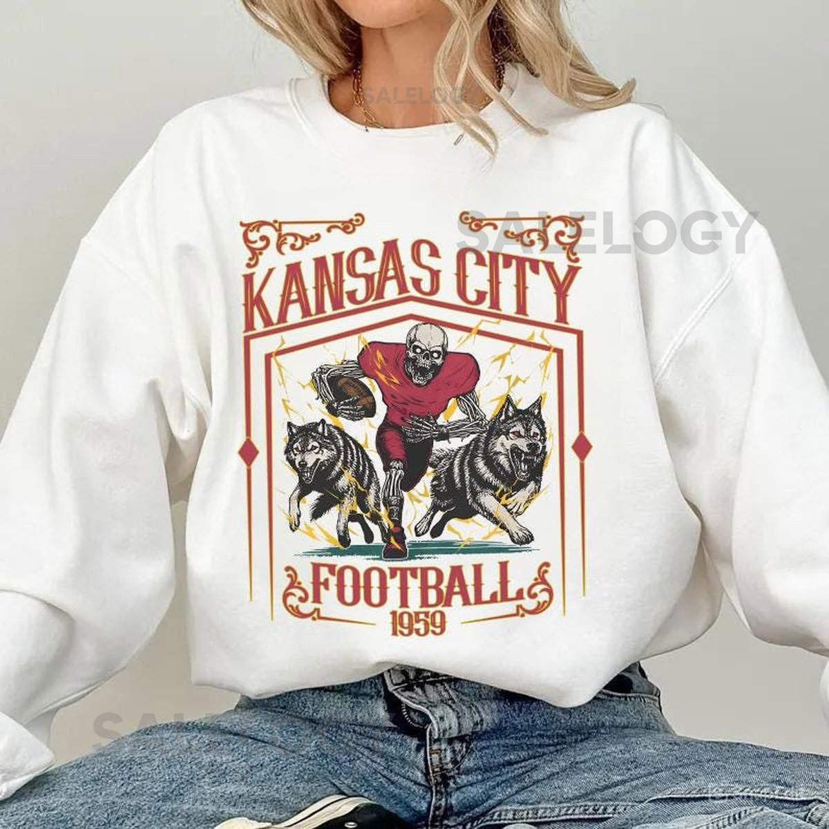 Kansas City Football Skull Vintage SweatshirtKansas City Fan GiftsFootball Game Day t-shirtKansas City Football CrewneckFootball T-Shirt_38