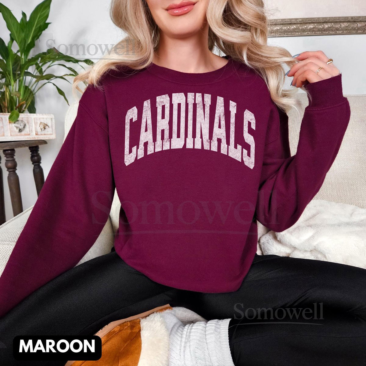 Cardinals Sweatshirt Distressed Print Sweatshirt Vintage Football Crewneck_310