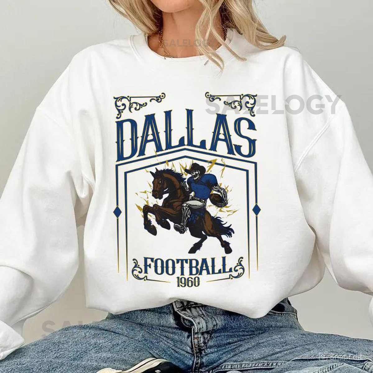 Dallas Football Skull Vintage SweatshirtGifts for Dallas FansFootball Game Day SweatshirtDallas Football Crewneck ShirtFootball shirt_239
