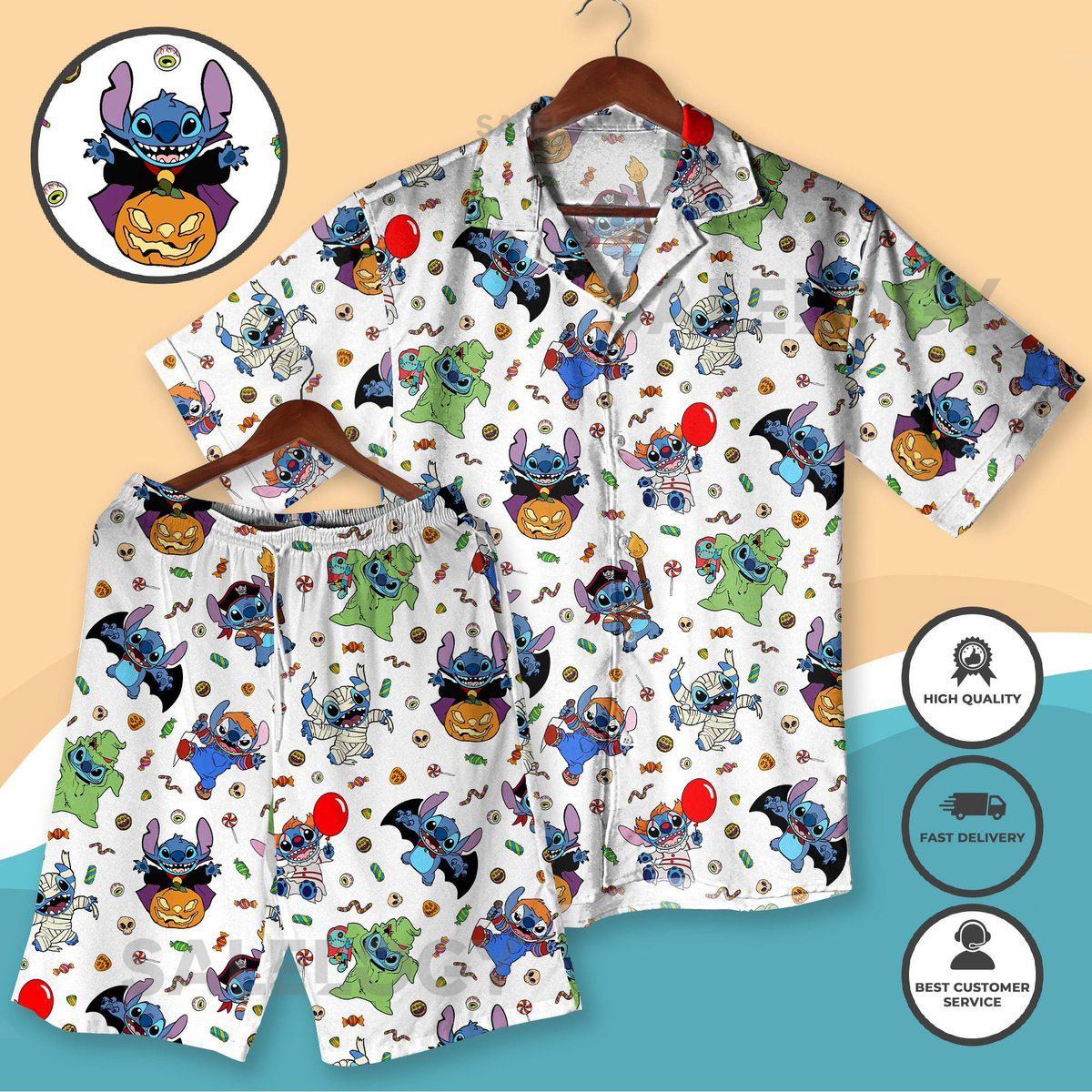 Halloween Stitch Hawaiian Shirt Cute Cartoon Print Shirt Spooky Season Outfit Unisex Summer Lilo Stitch Halloween Gift Halloween gifts_111