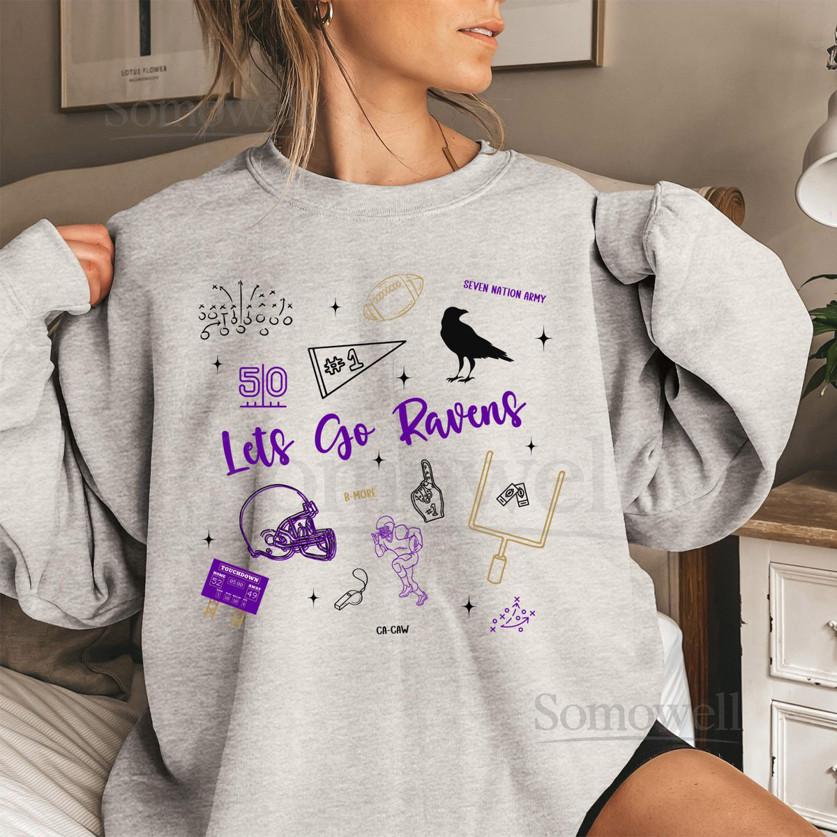Baltimore Football Doodle Sweatshirt Baltimore Ravens Lets Go Ravens Shirt NFL Sweatshirt Ravens Sweatshirt Game Day Shirt Super Bowl_105