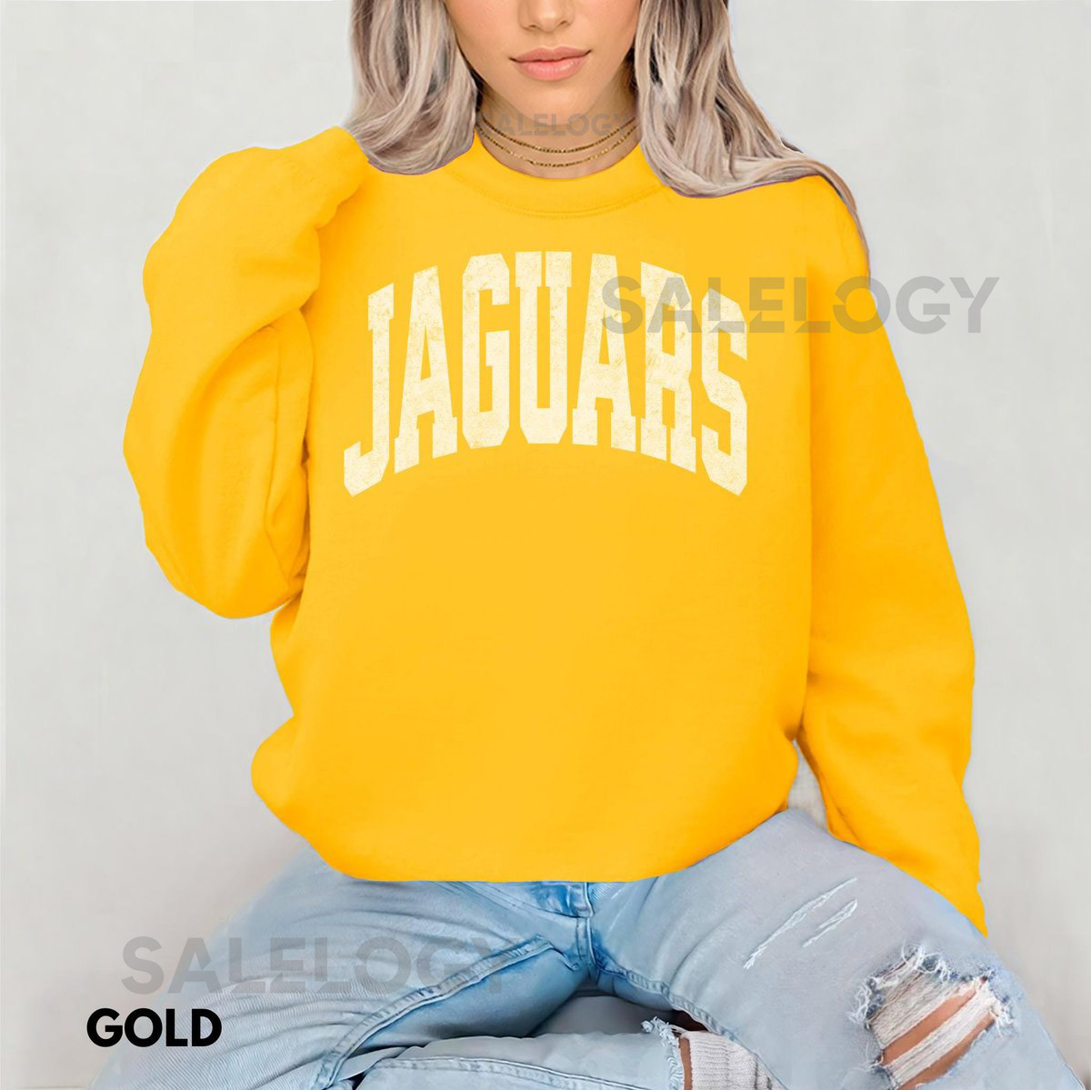 Jaguars Sweatshirt Distressed Print Sweatshirt Vintage Football Cr_725