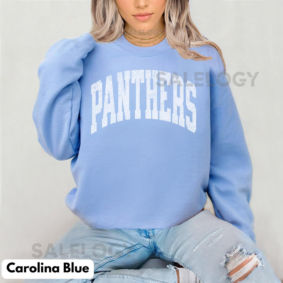 Panthers Sweatshirt Distressed Print Sweatshirt Vintage Football Crewneck_821