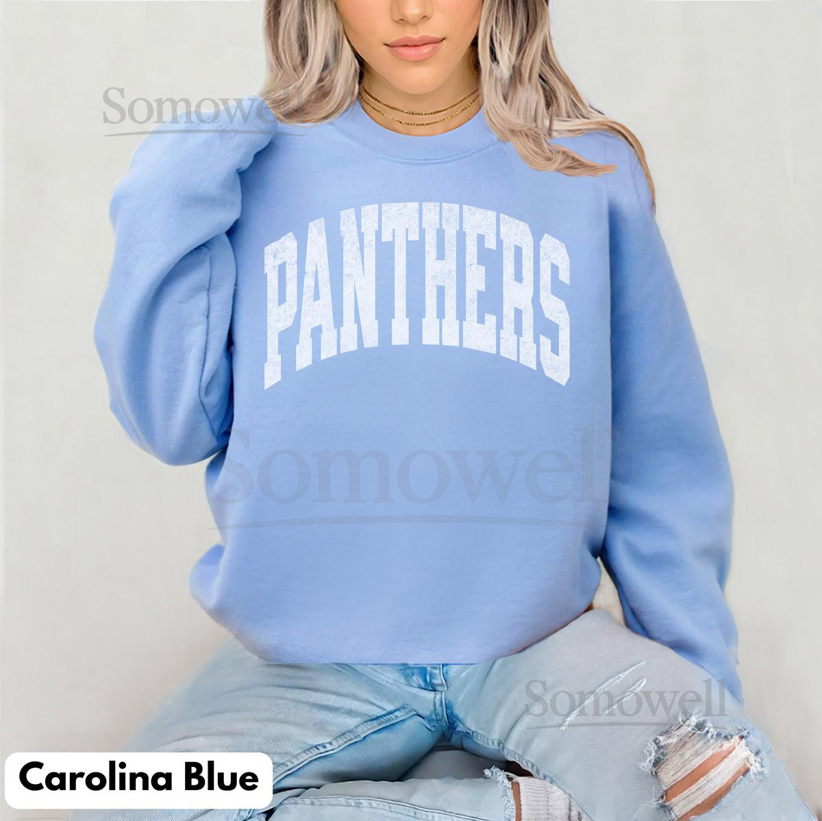Panthers Sweatshirt Distressed Print Sweatshirt Vintage Football Crewneck_821
