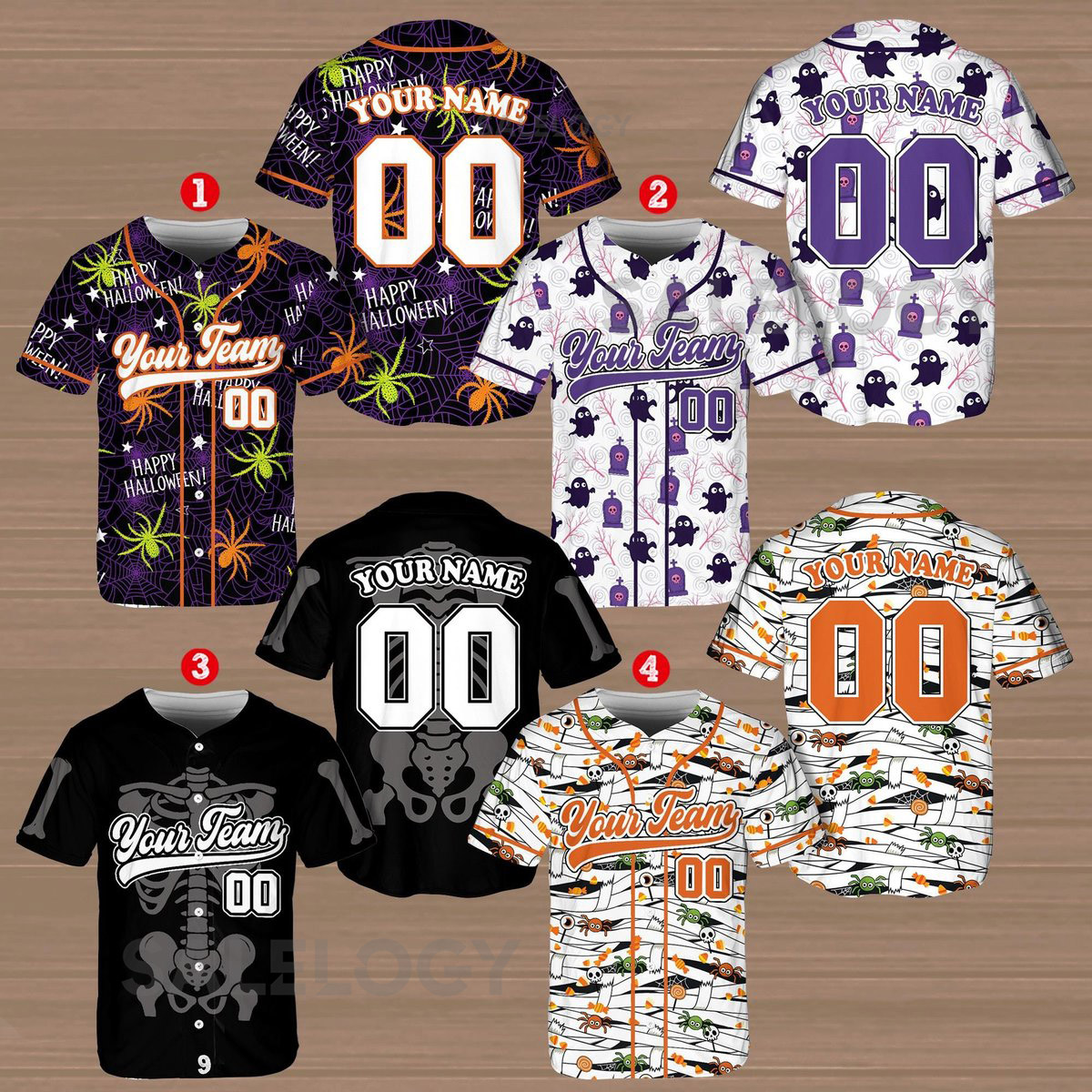 Personalized Halloween Baseball Jersey Custom Team Name Number Skeleton Spider Web Bat Ghost Spooky Scary Costume Top for Men Women Kids_157