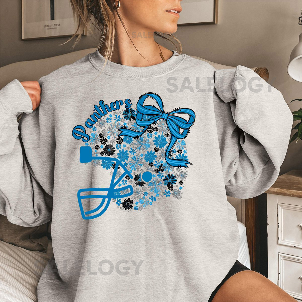 Carolina Floral Football Helmet Sweatshirt Carolina Panthers Lets Go Panthers NFL Sweatshirt Panthers Sweatshirt Game Day Shirt Super Bowl_313