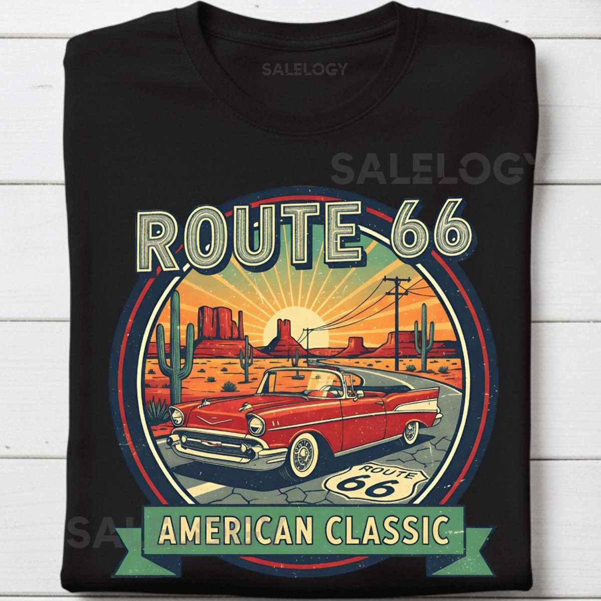 Route 66 T-Shirt Car Lover Gift for Men Vintage Graphic Tee_124