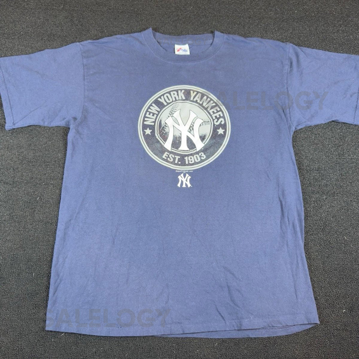 Vintage New York Yankees Shirt Mens XL Blue White MLB Baseball 2003 Logo Y2K Tee_509
