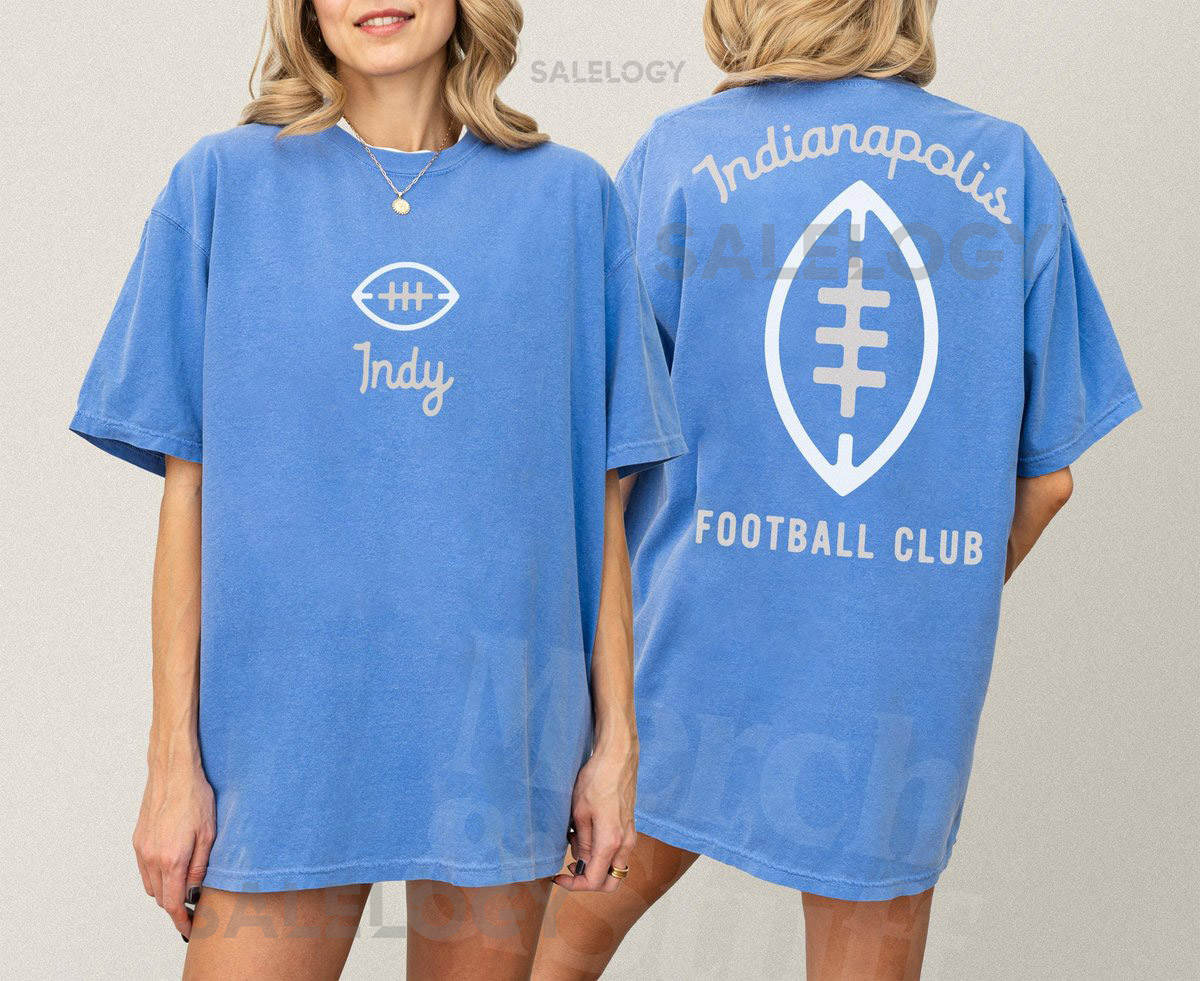 Indianapolis Football T-Shirt Retro Blue White Indy Football Graphic Tee with Back_530