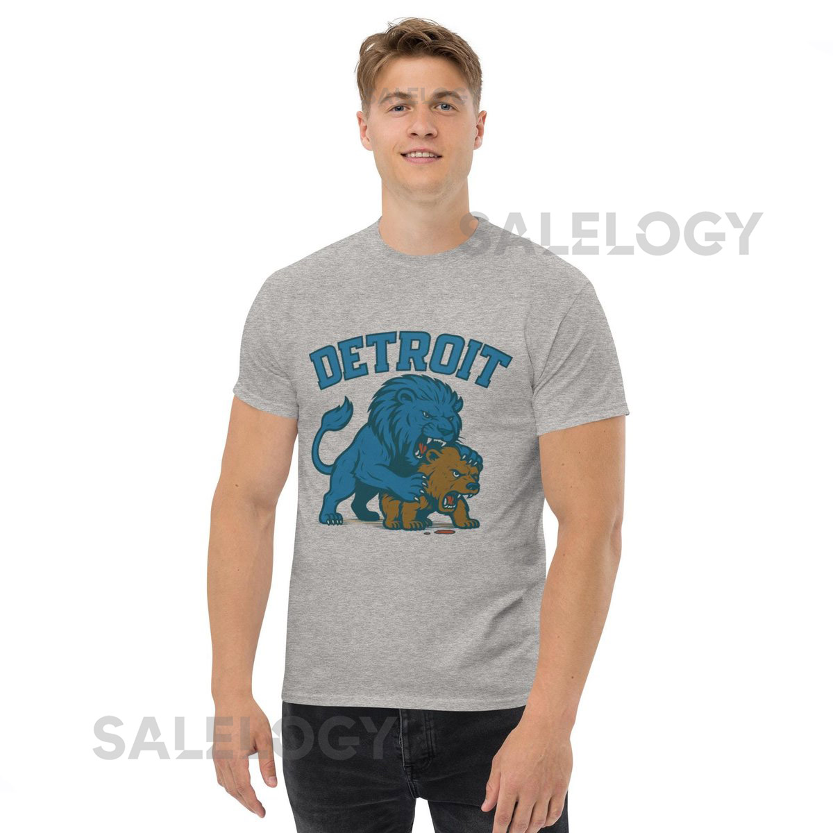 Detroit Lion vs Bear T-Shirt Honolulu Blue Silver Graphic_191