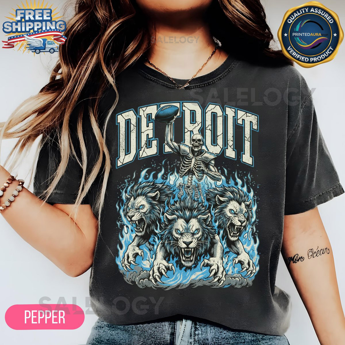 Detroit lions vintage football skeleton graphic tee retro horror style t shirt roaring lions fire design unique halloween sports fan gift_316