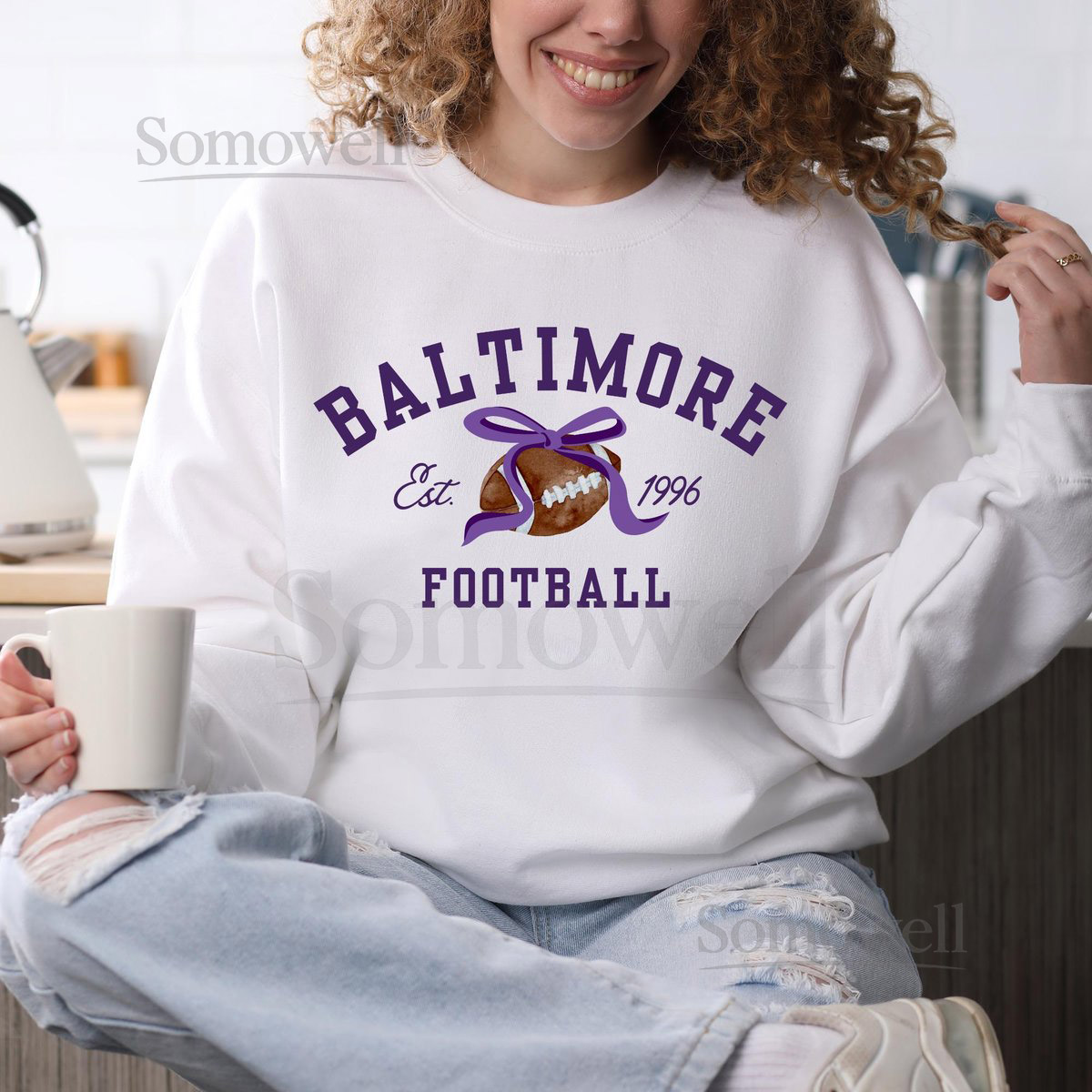 Baltimore Football Vintage Sweatshirt Retro Purple Oversized Crewneck Game Day Sweatshirt Cozy Football Fan Gift for Her_130