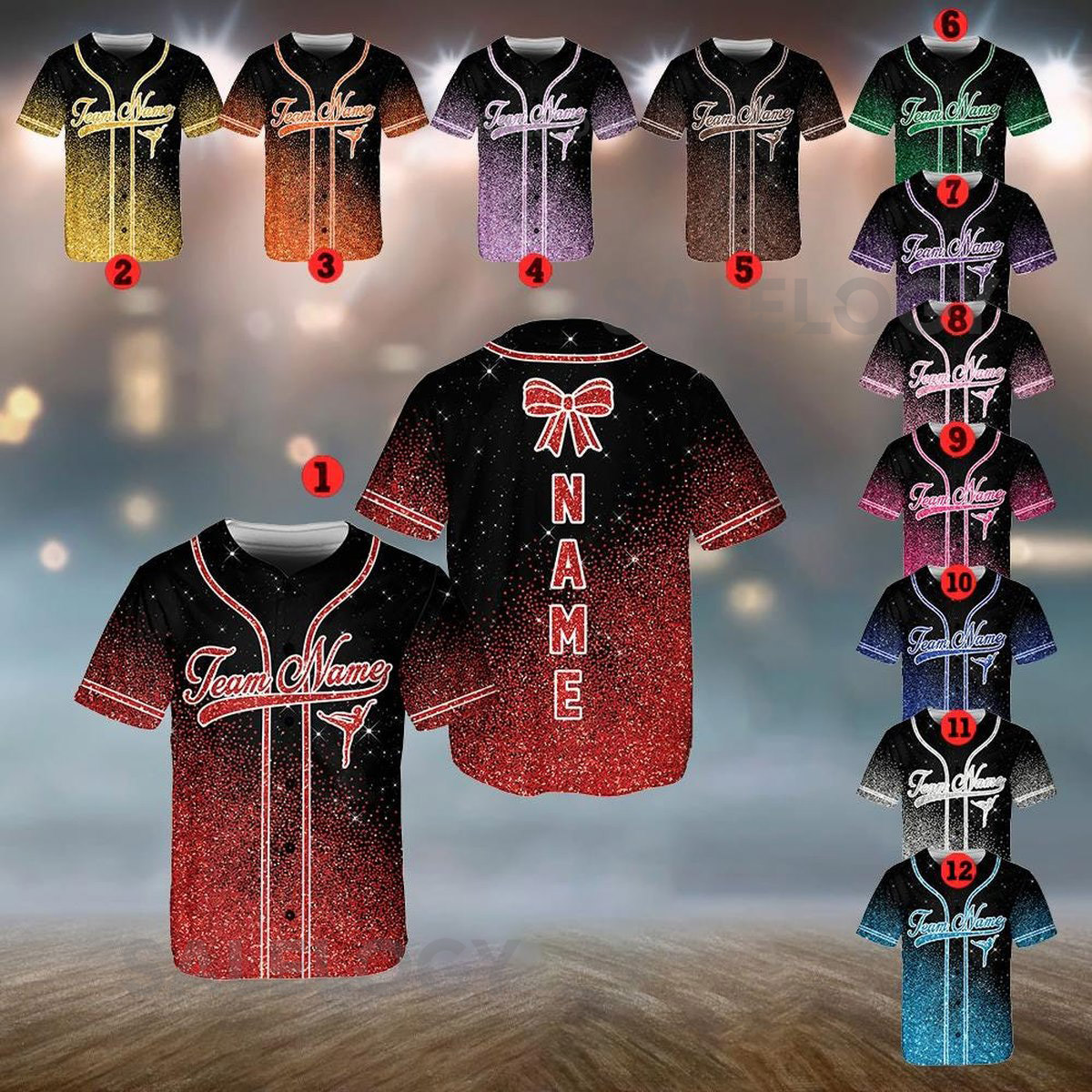 Personalized Glitter Baseball Jersey Shirt Custom Team Name Number Sparkle Softball Jersey Women Men Cheer Dance Team Gift Matching Outfit_111