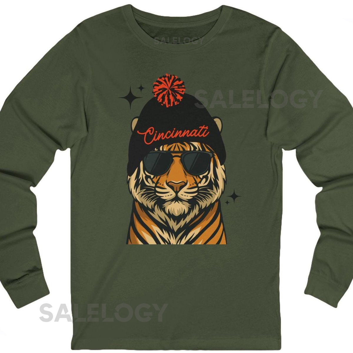 Cincinnati Football Fan Shirt Long Sleeve Bengal Tiger Graphic Tee_526