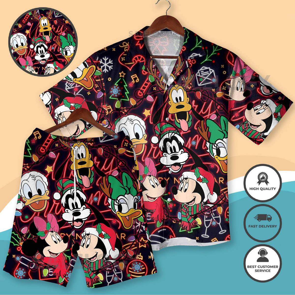 Christmas Mickey Friends Hawaiian Shirt Shorts Holiday Mickey Minnie Outfit Festive Vacation Matching Clothes Aloha Shirt Christmas Gifts_37