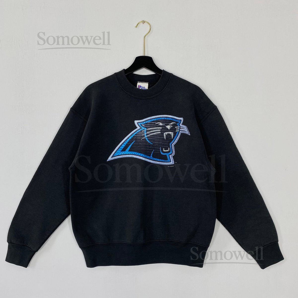 Vintage 90s Carolina Panthers Sweatshirt Crewneck Pullover Sportswear NFL Carolina Panthers Print Logo Black Medium_938