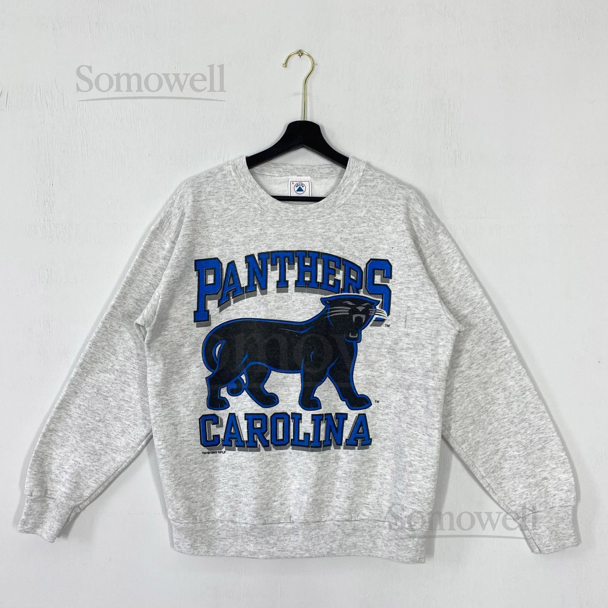 Vintage 90s Carolina Panthers Sweatshirt Crewneck Pullover Sportswear NFL Carolina Panthers Print Logo Grey Medium_941
