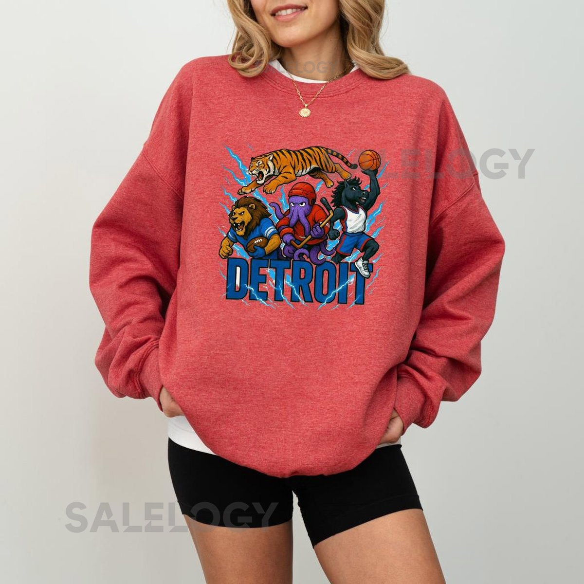 Detroit Sports Fan Unisex Crew Neck Sweatshirt Lions Tigers Red Wings Pistons_215