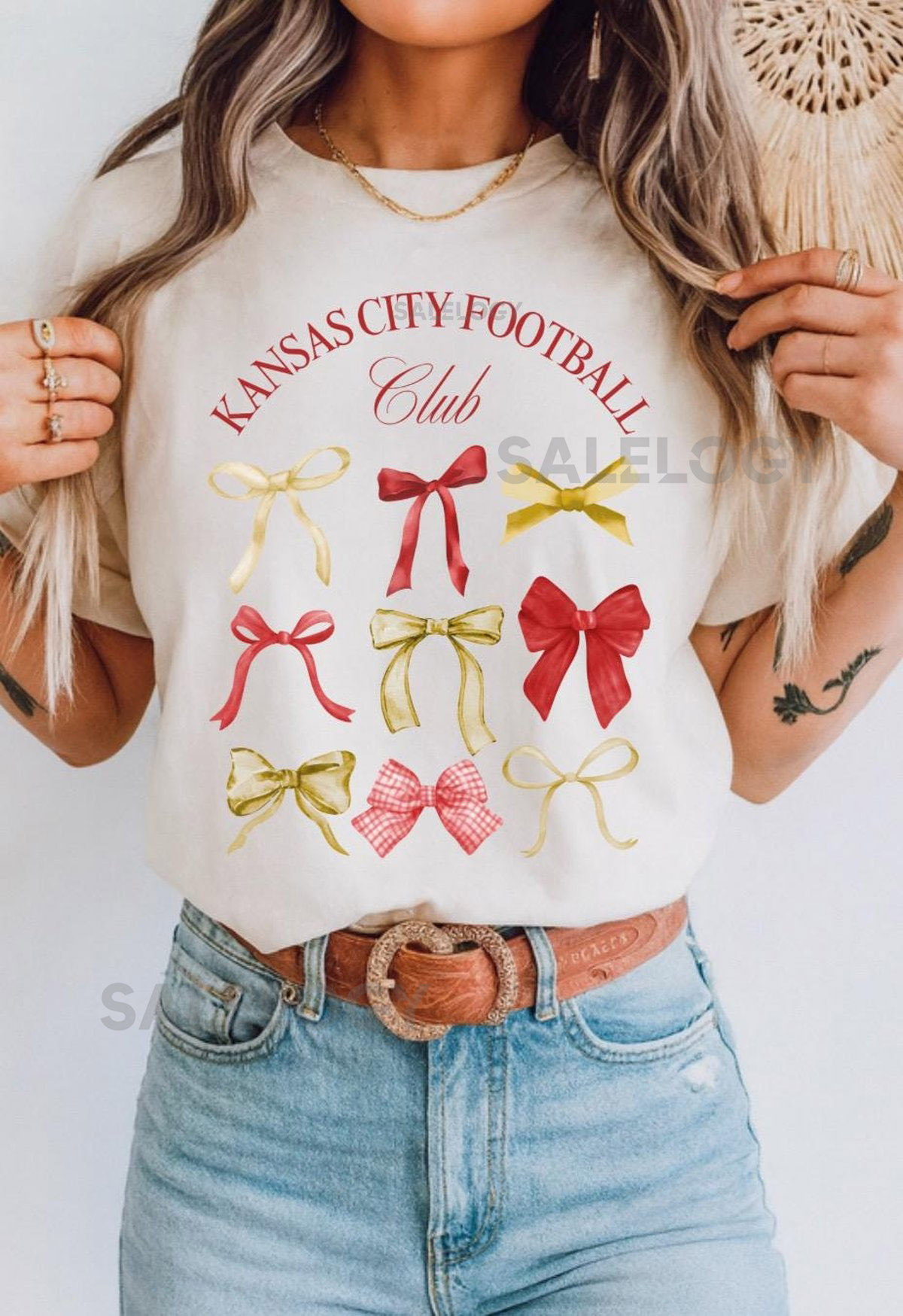 KC Red Yellow Bow Tee Kansas City Football Game Day Shirt_412