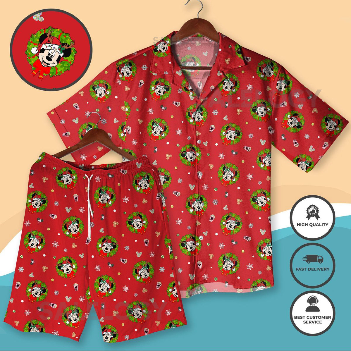 Christmas Hawaiian Shirt Shorts Holiday Aloha Shirt Funny Character Xmas Outfit Unisex Vacation Shirt Matching Family Gift Xmas Mickey_34