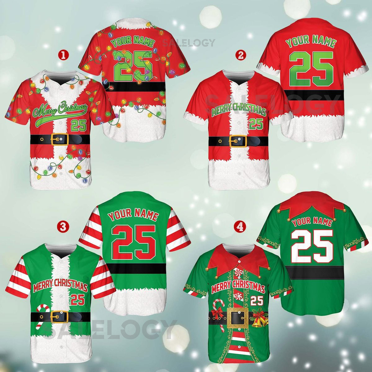 Personalized Christmas Baseball Jersey Adult Kid Youth Custom Name Number Holiday Jersey Funny Xmas Gift Team Uniform Santa Costume_58
