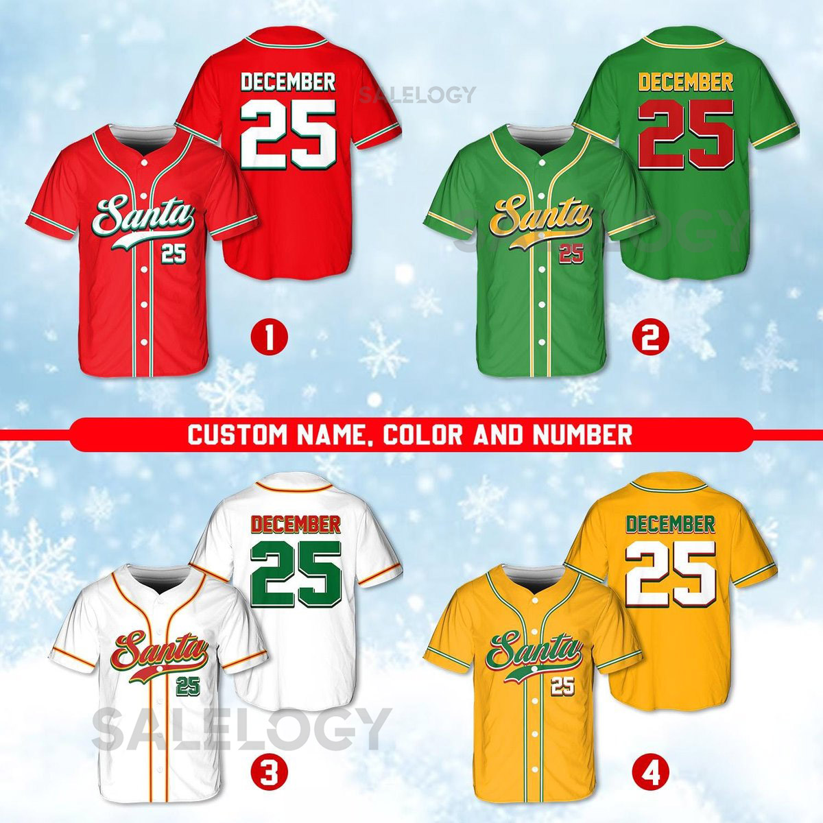 Personalized Christmas Baseball Jersey Adult Kid Youth Custom Name Number Holiday Jersey Funny Xmas Gift Team Uniform Santa Claus Shirt_55