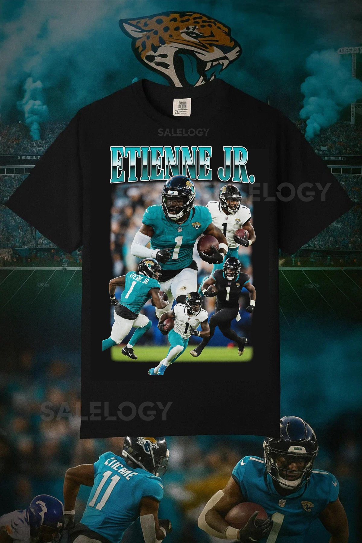 Travis Etienne Jr Bootleg Shirt Jacksonville Jaguars Retro NFL Graph_900