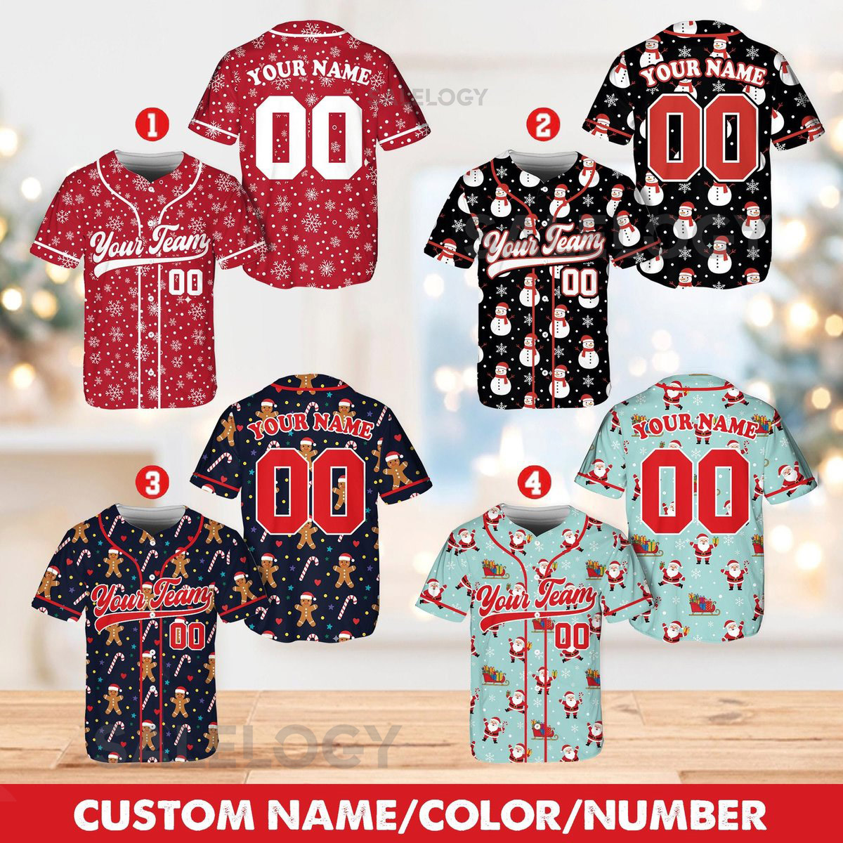 Personalized Christmas Baseball Jersey Adult Kid Youth Custom Name Number Holiday Jersey Xmas Gift Shirt Santa Snowman Gingerbread Shirt_59