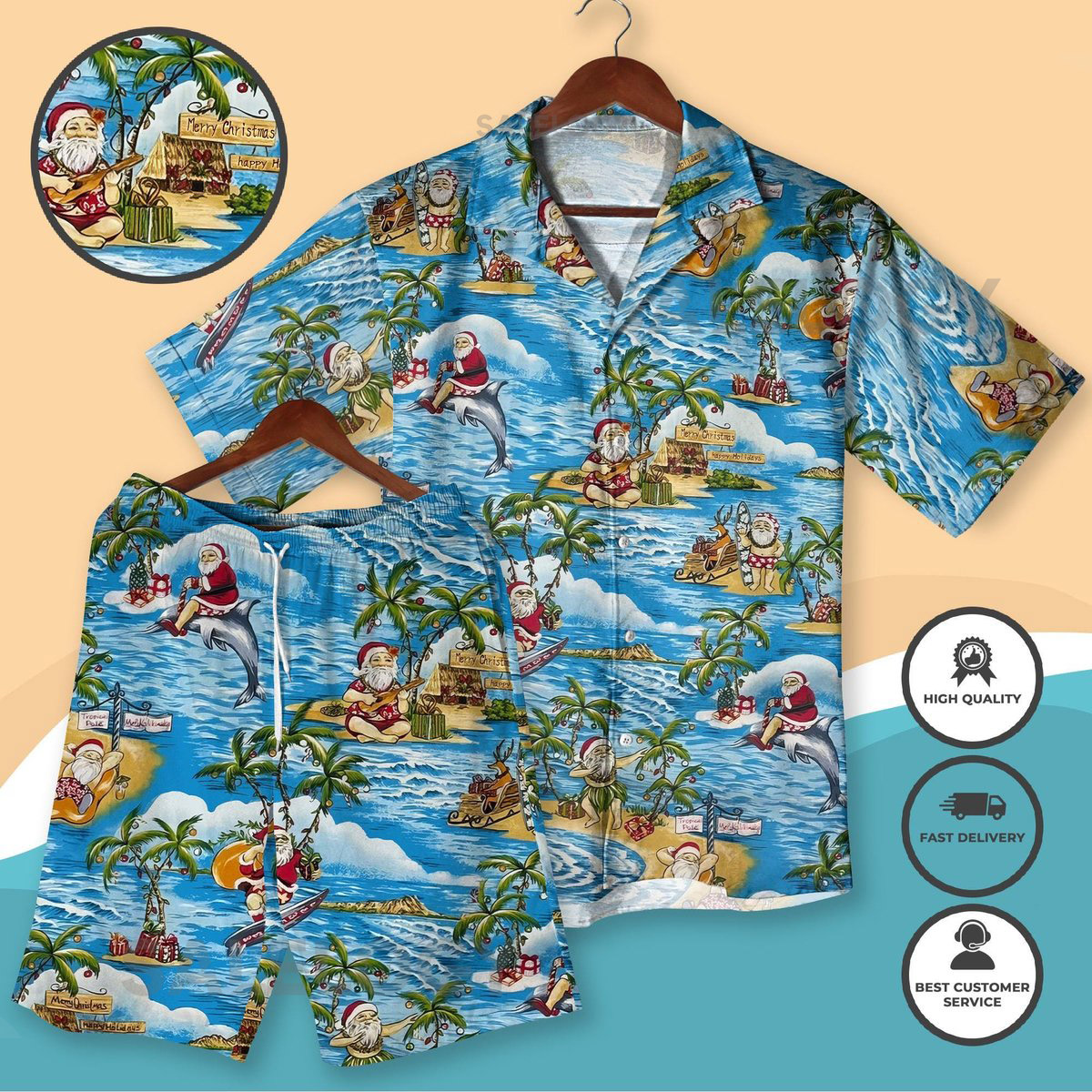 Christmas Hawaiian Shirt Santa Aloha Holiday Outfit Beach Vacation Santa Claus Shirt Shorts Funny Xmas Tropical Matching Shirt Xmas Gifts_29