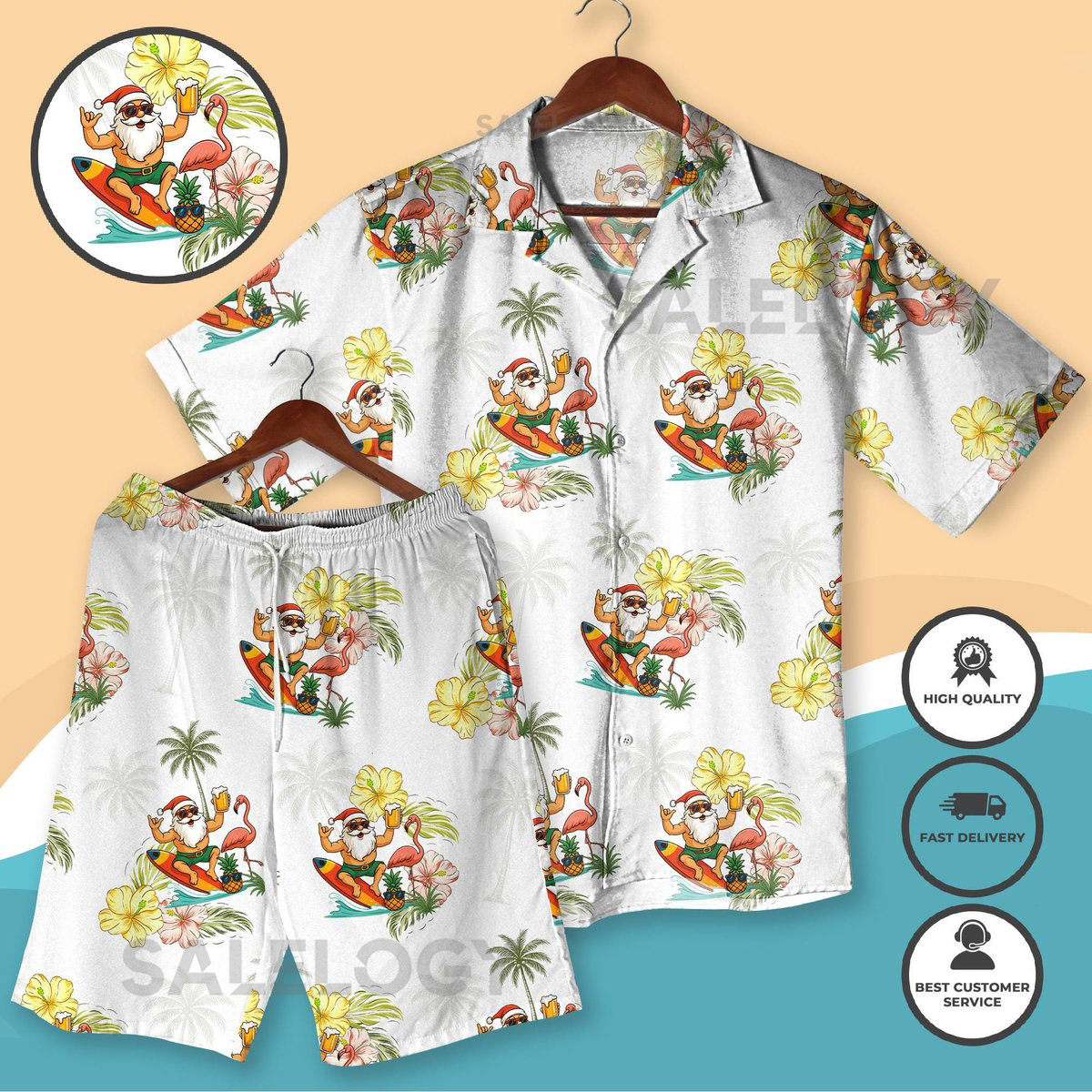 Christmas Hawaiian Shirt Santa Aloha Holiday Outfit Beach Vacation Santa Claus Shirt Shorts Funny Xmas Tropical Matching Shirt Xmas Gifts_30