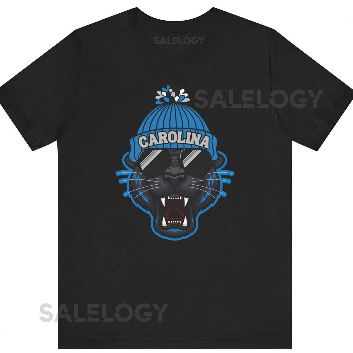 Carolina Football Fan Tee Trendy Panther With Beanie T-Shirt_324