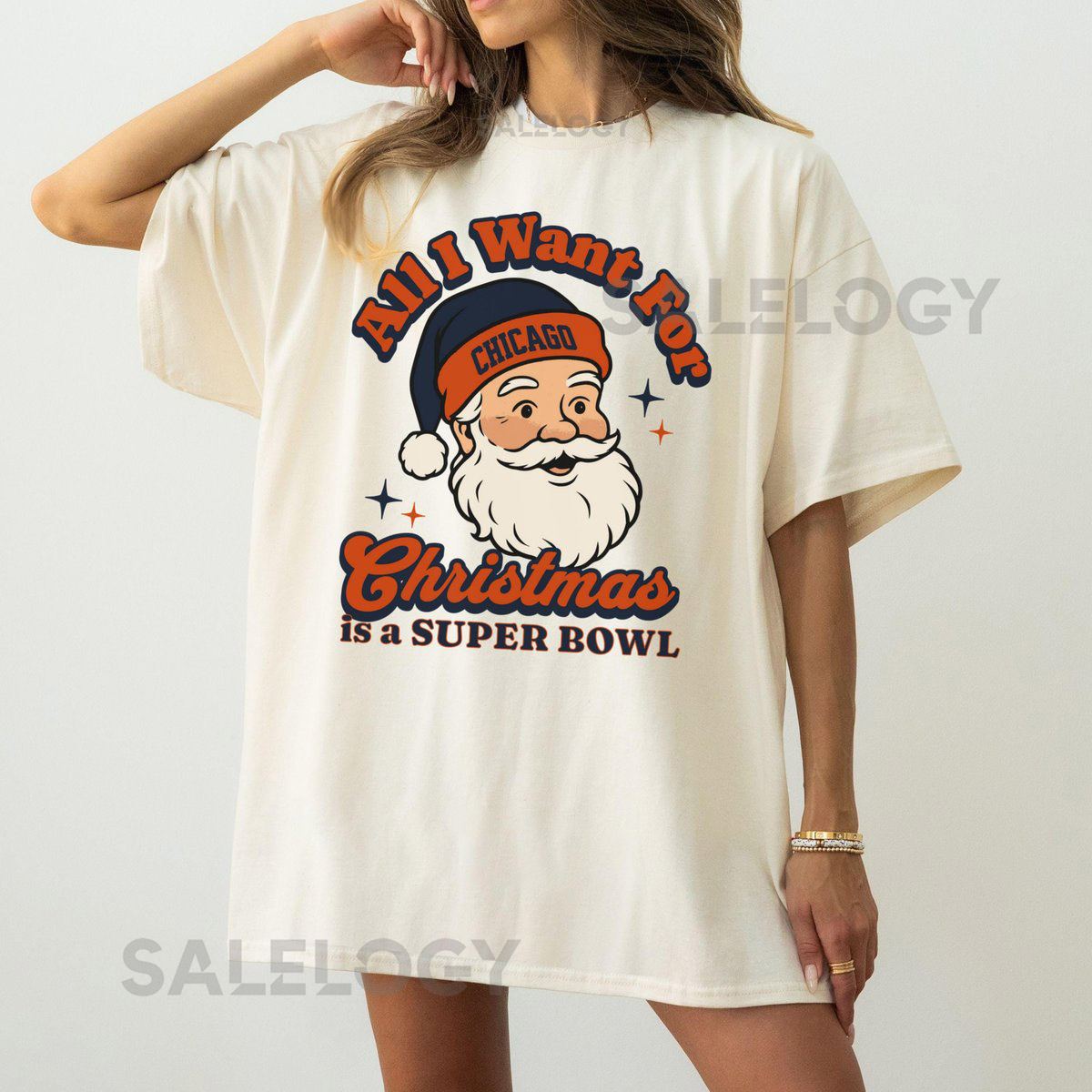 Chicago Football Christmas Super Bowl T-Shirt Retro Bear Football Tee Holiday Football Fan Shirt Festive Sports Apparel Santa Shirt_451
