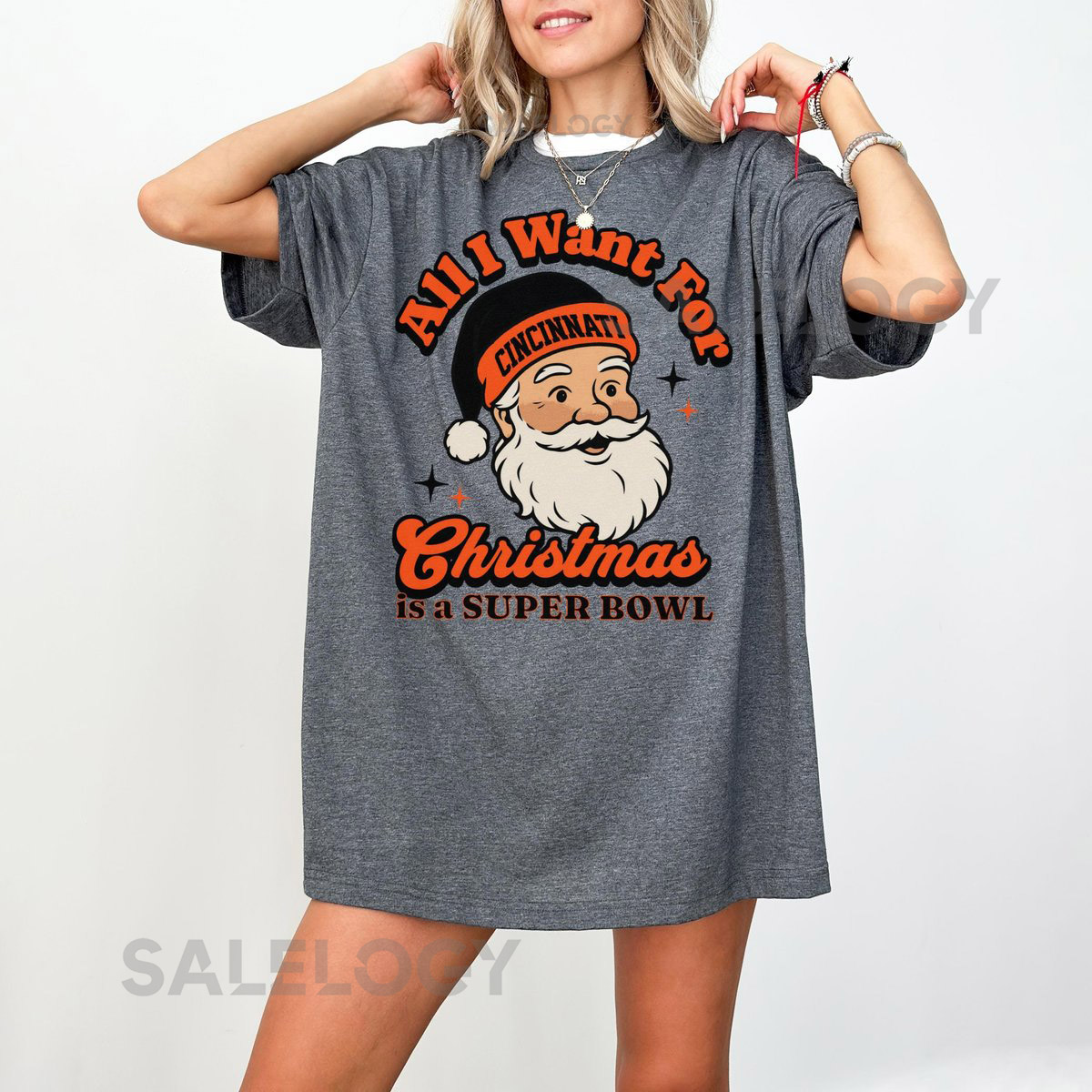 Cincinnati Football Christmas Super Bowl T-Shirt Retro Bengal Football Tee Holiday Football Fan Shirt Festive Sports Apparel Santa Shirt_519