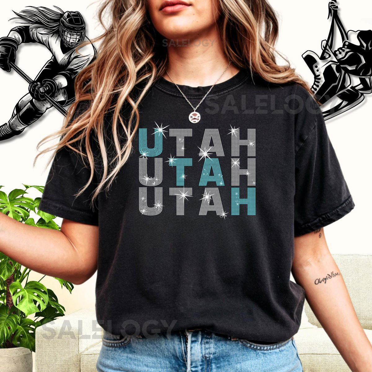 Utah Rhinestone Shirt Ice Hockey Team Fans Sweatshirt_634