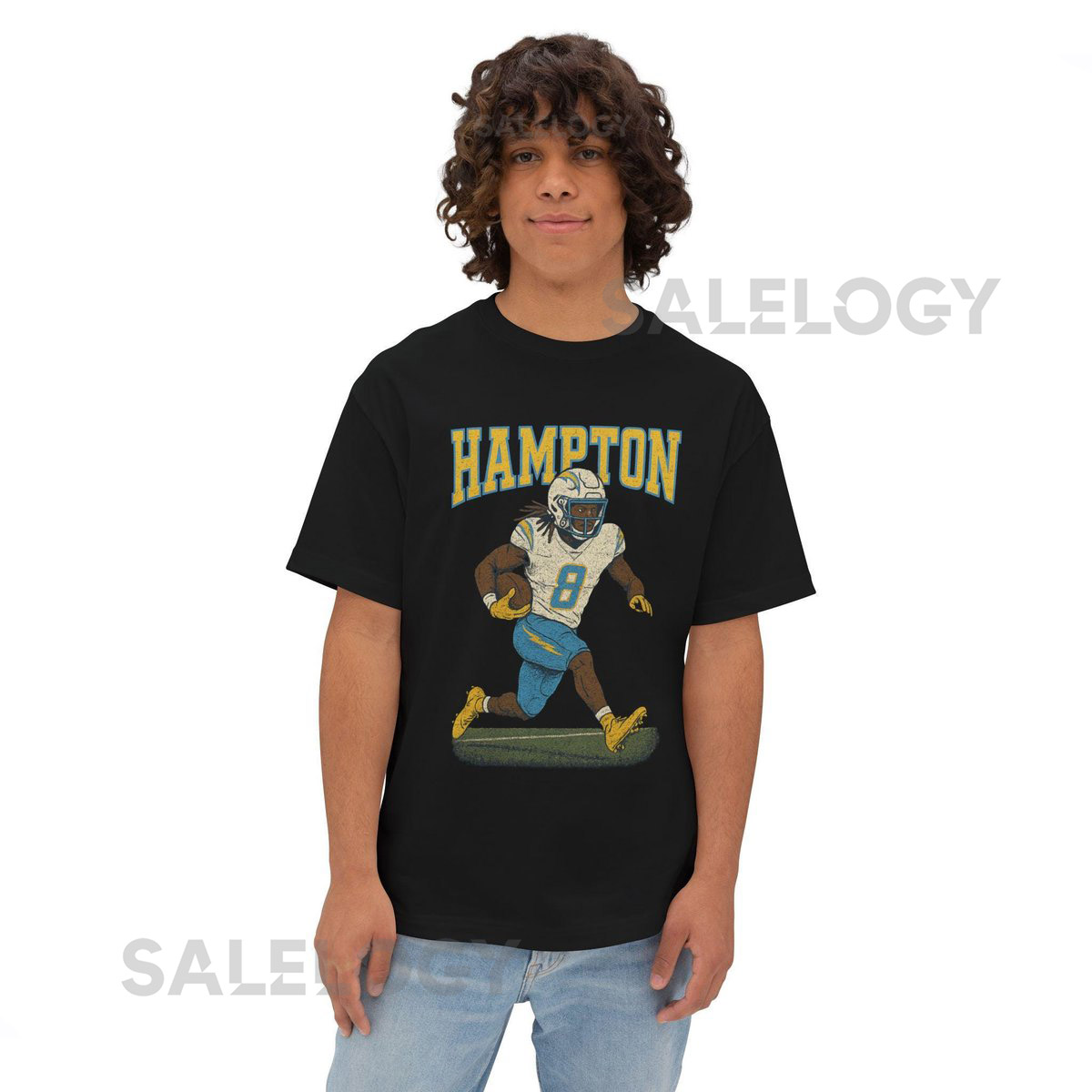 Omarion Hampton Chargers 8 Running Back Retro Varsity Distressed Tee_639