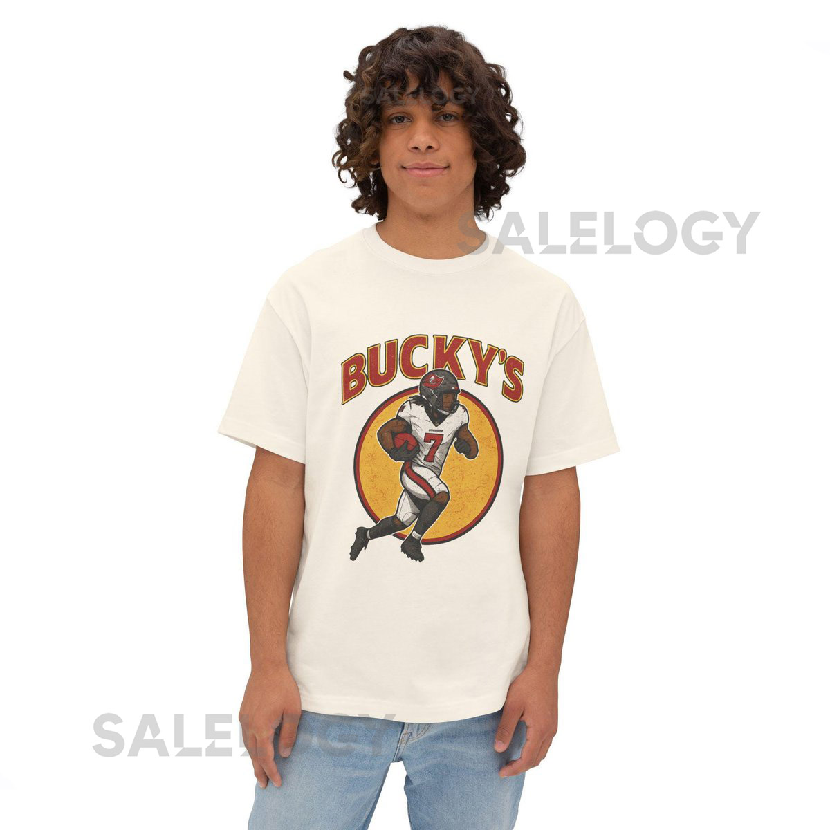 Buckys Buccees Irving Tampa Bay Buccaneers 7 Retro Varsity Distressed Tee_142