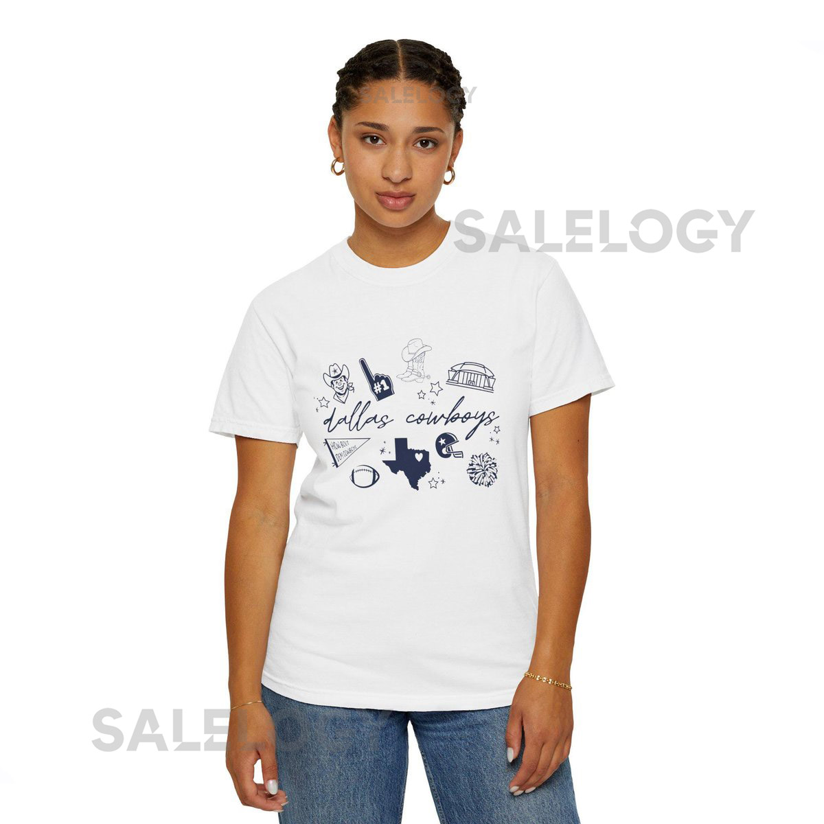 Dallas Cowboys Football T-Shirt Hand-Drawn Doodle Design - Dallas Cowboys Unisex Garment-Dyed T-Shirt - Cowboy Fan Womens Tee_139