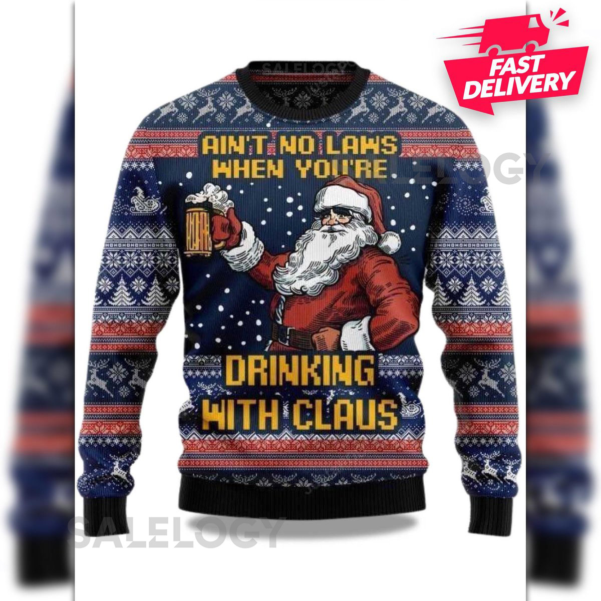 2025 Ain't No Law When Drinking Beer Christmas Ugly Sweater Family Matching Friends Party Hoodie Xmas