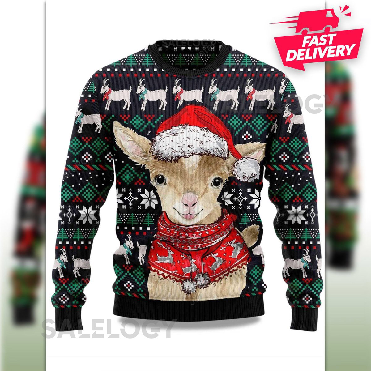Cute Goat Santa Christmas Ugly Sweater Family Matching Outfit Friends Party Hoodie Xmas Gifts funny Shirt For Dad Gift For Husband