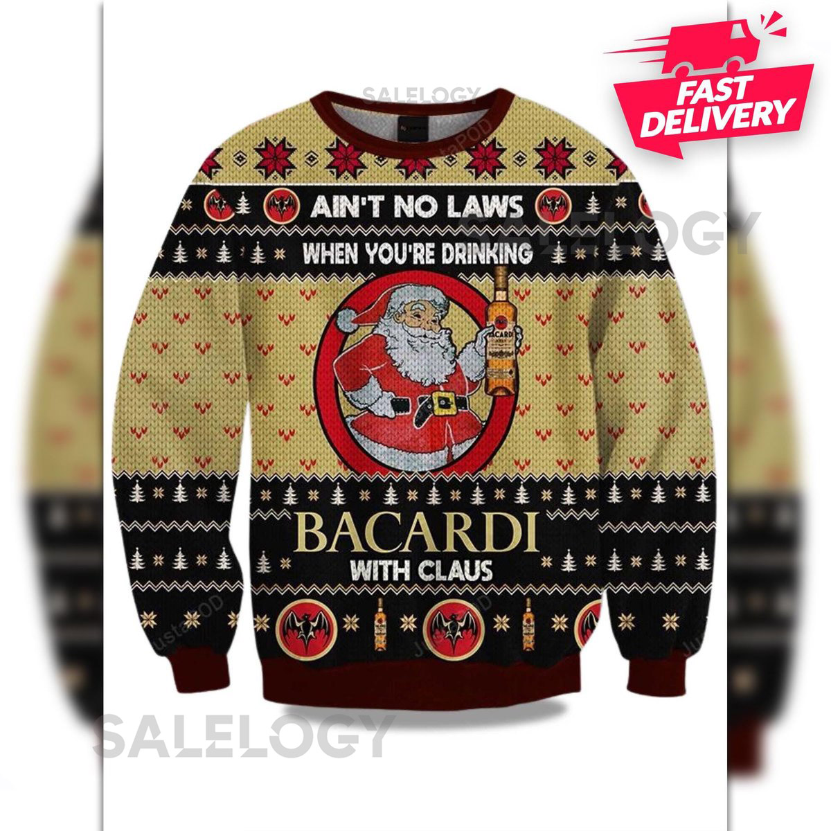 Ain39t No Laws When You Drink Bacardi With Claus Christmas Ugly Sweater Family Matching Outfit Friends Party Hoodie Xmas Gift For Dad