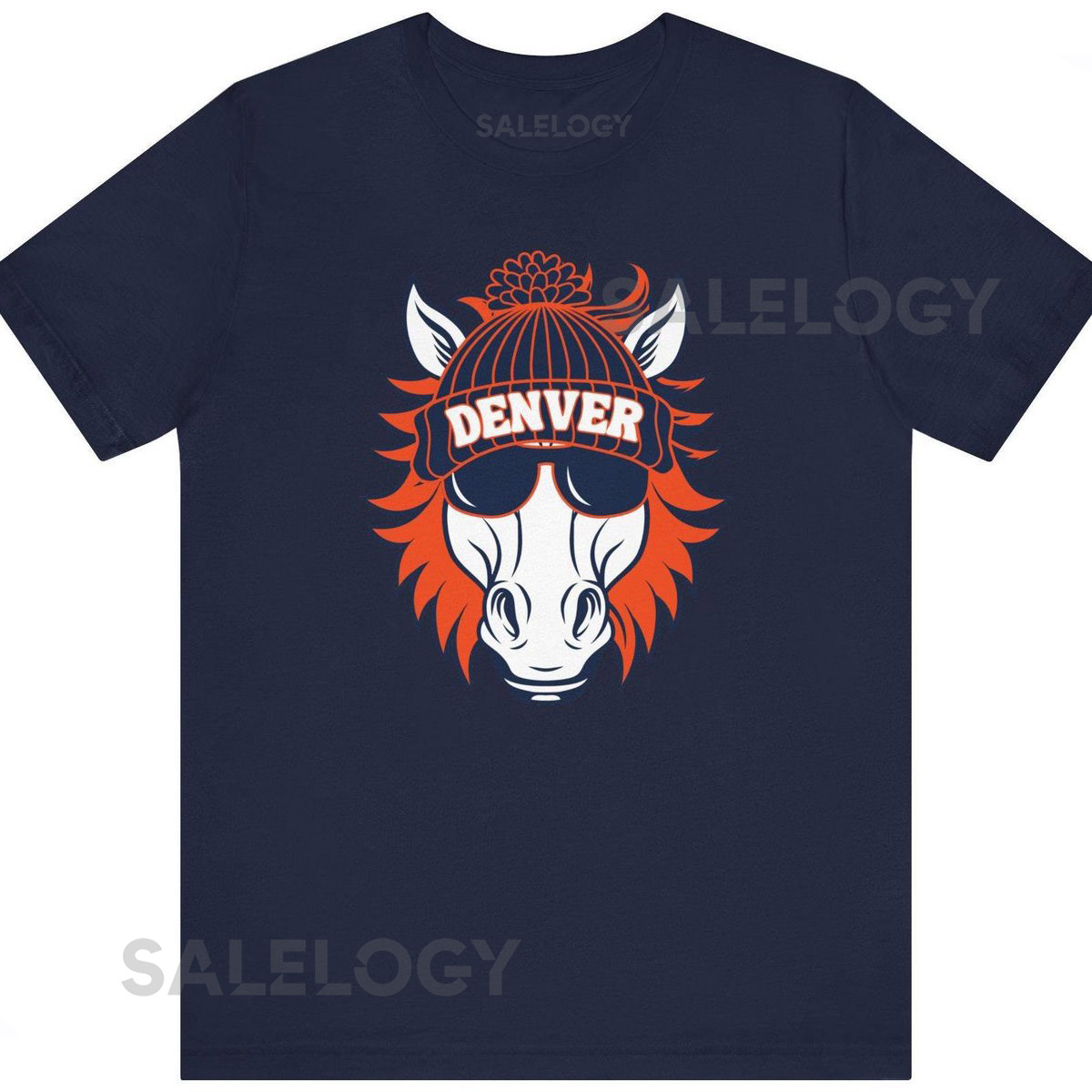 Denver Football Fan T-Shirt White Bronco With Hat Graphic Tee_339