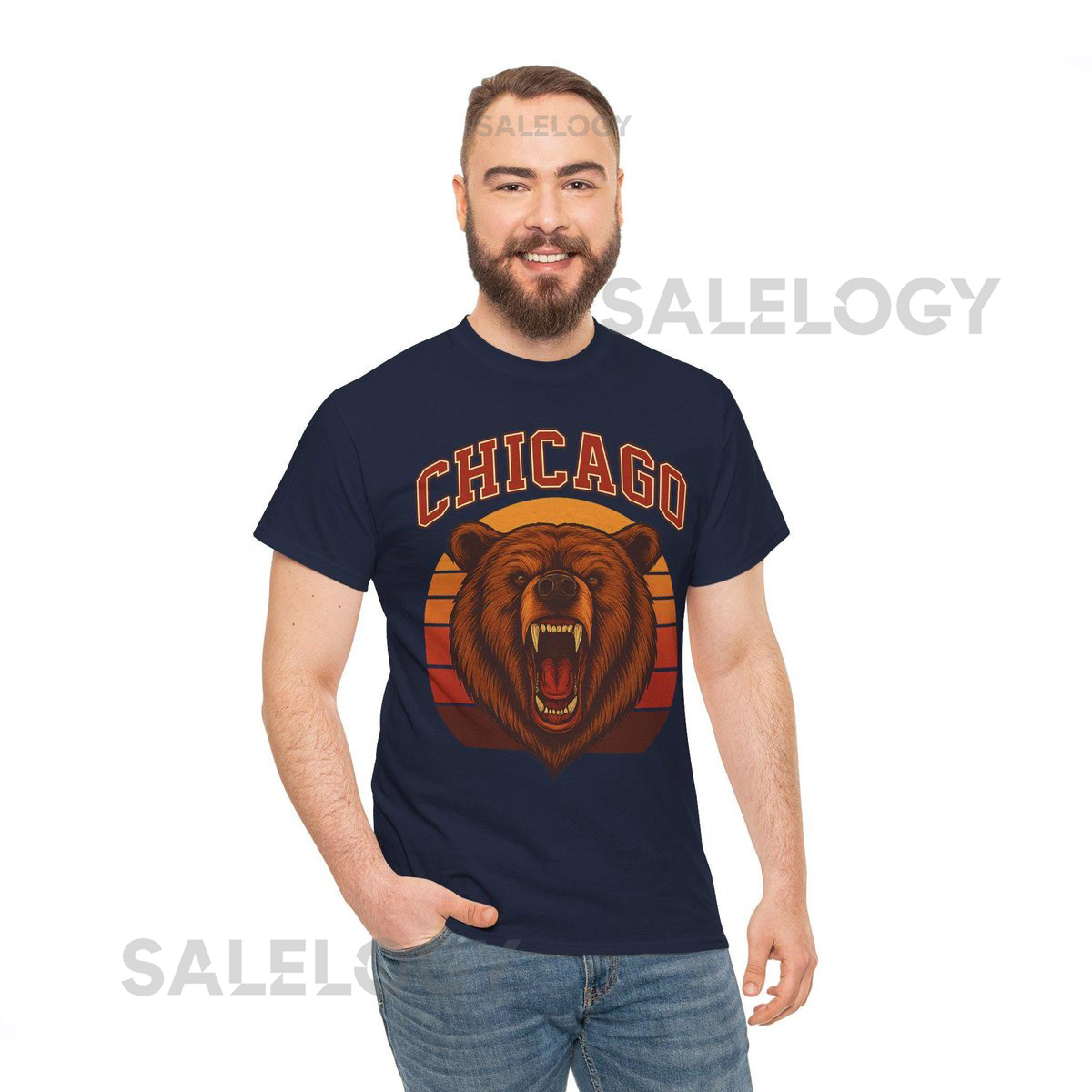Chicago Bear Graphic Tee Unisex Heavy Cotton Tee for Sports Fans Casual Wear Gifts for Him Chicago Souvenir Shirt_424
