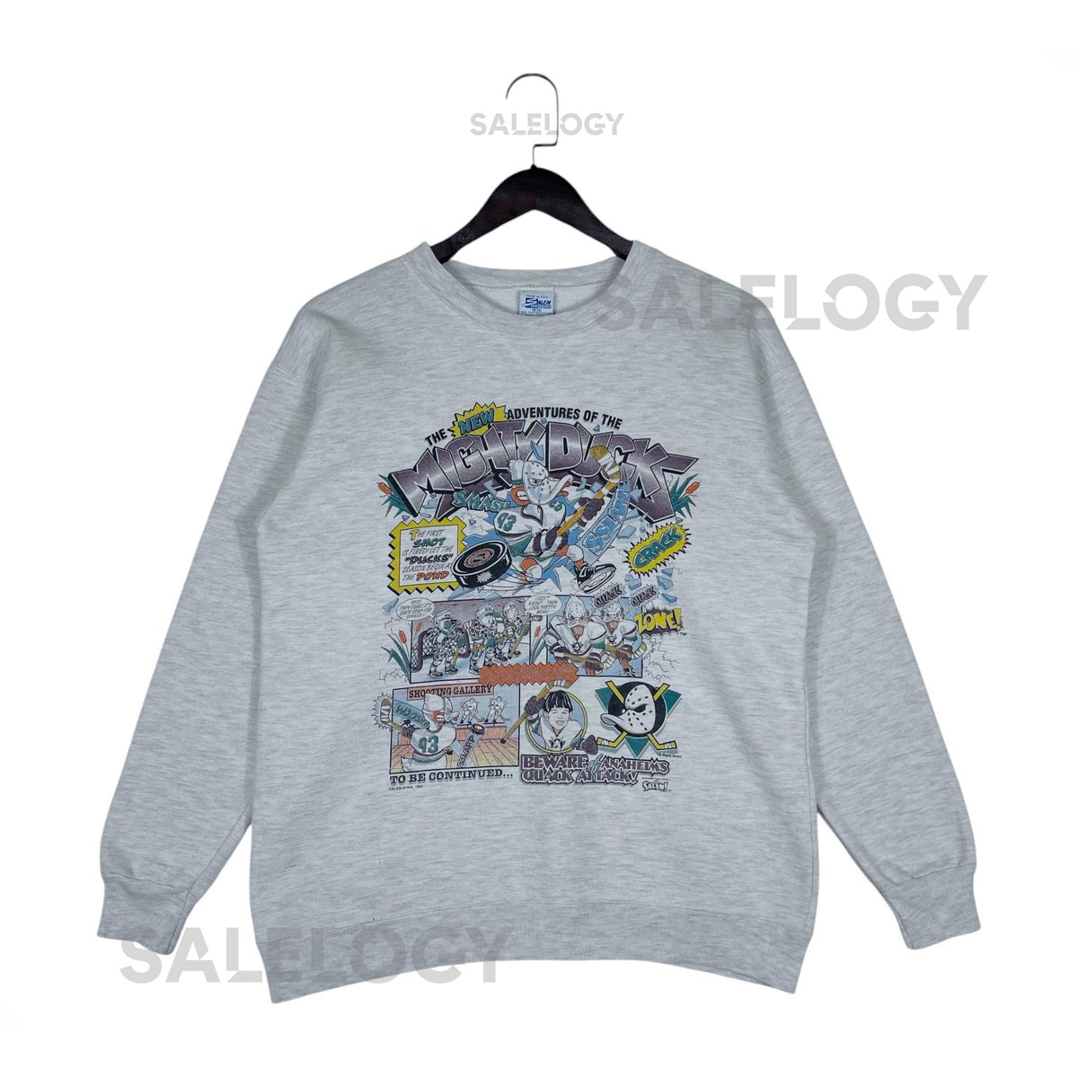 Vintage 1993 The New Adventures of the Mighty Ducks Sweatshirt by Salem Made in USA Gray Comic Style Graphic Crewneck Pullover Size S_674