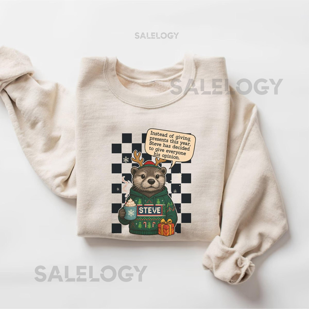 Funny Otter Christmas Sweatshirt Steve Holiday Hoodie Cute Animal Xmas Sweater Cozy Christmas Shirt Ugly Xmas Jumper